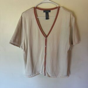 Vintage Koret white short sleeve spring summer cardigan sweater size 2X